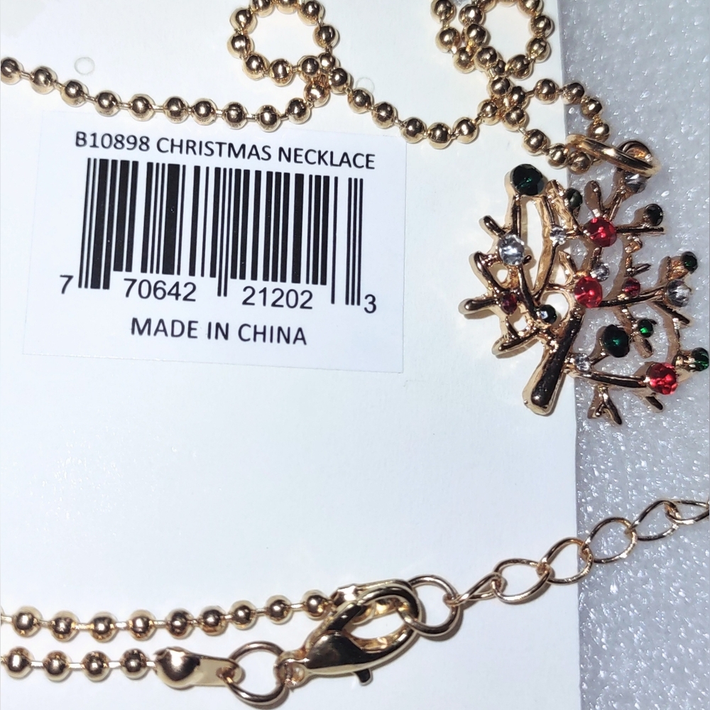 Christmas Tree Pendant on Goldtone Steelball Chain - Picture 5 of 10